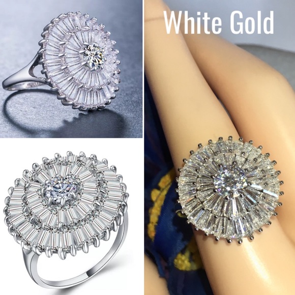 Flashy Baguette Paved Double Halo Cocktail Ring - Picture 2 of 8